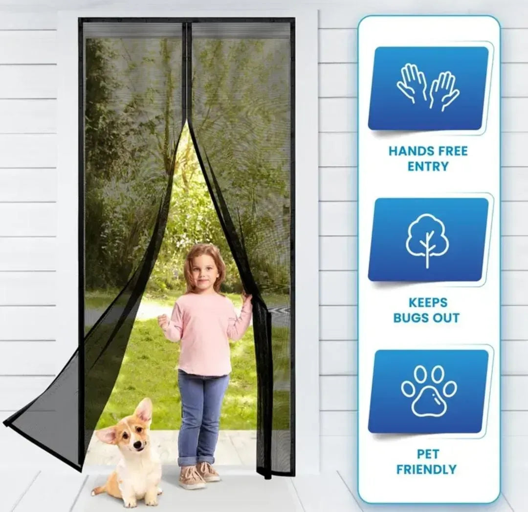 Magic Mesh Magnetic Mosquito Door Screen – 2 Panels, 20 Tacks & 12 Hooks | 83×39.5 Inches