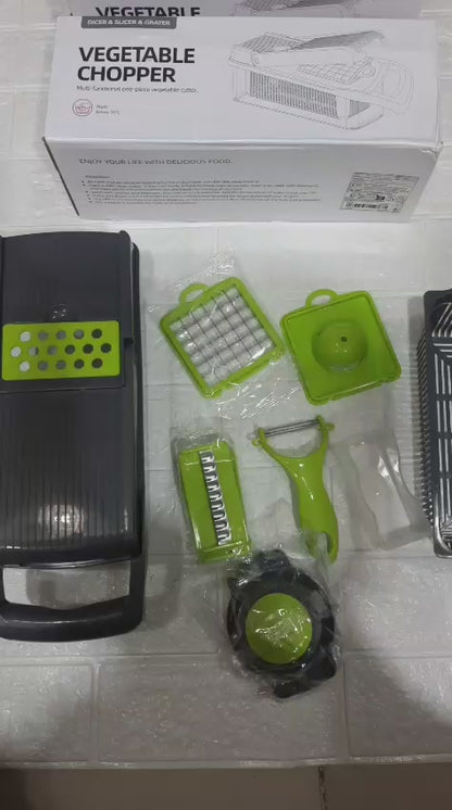 Vegetable Chopper 16 Pcs Set – Manual Onion Chopper, Food Slicer, Dicer, Grater & Potato Cutter with Handle