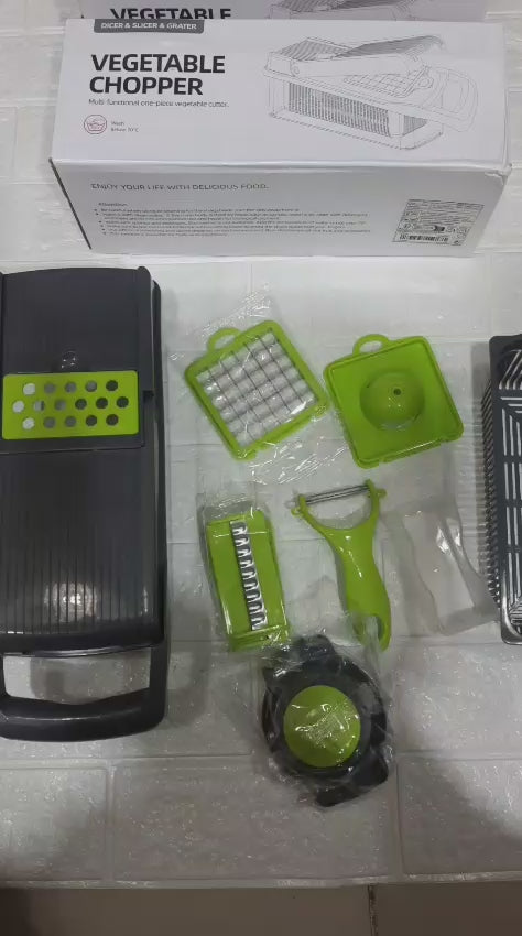 Vegetable Chopper 16 Pcs Set – Manual Onion Chopper, Food Slicer, Dicer, Grater & Potato Cutter with Handle